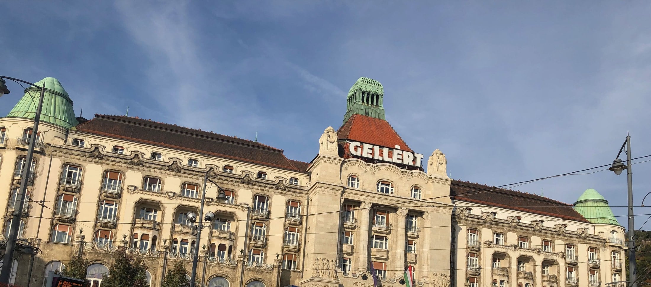 Hotel Gellért art nouveau facade above Budapest tram wires