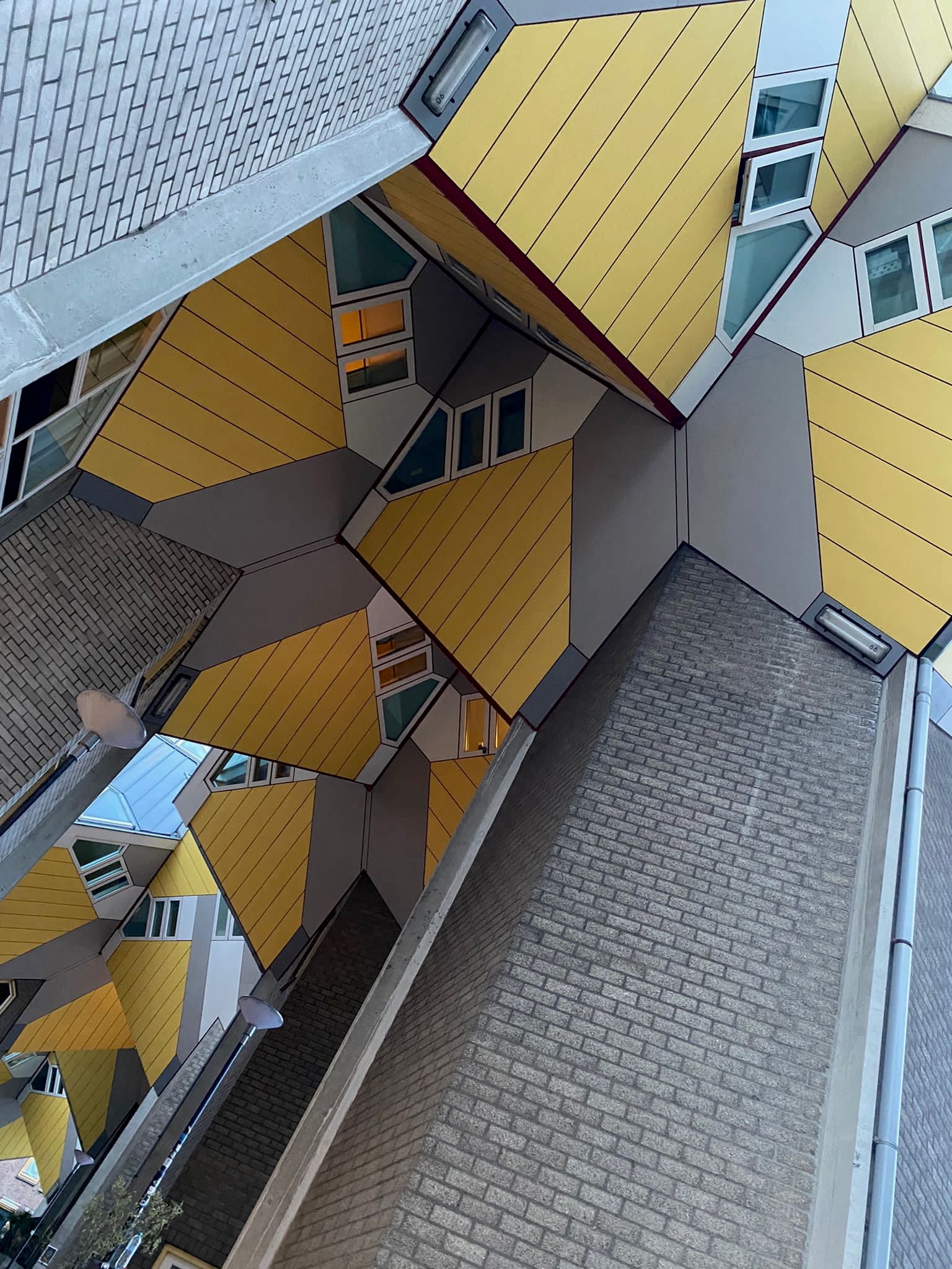 Looking up at Rotterdam's yellow cube houses