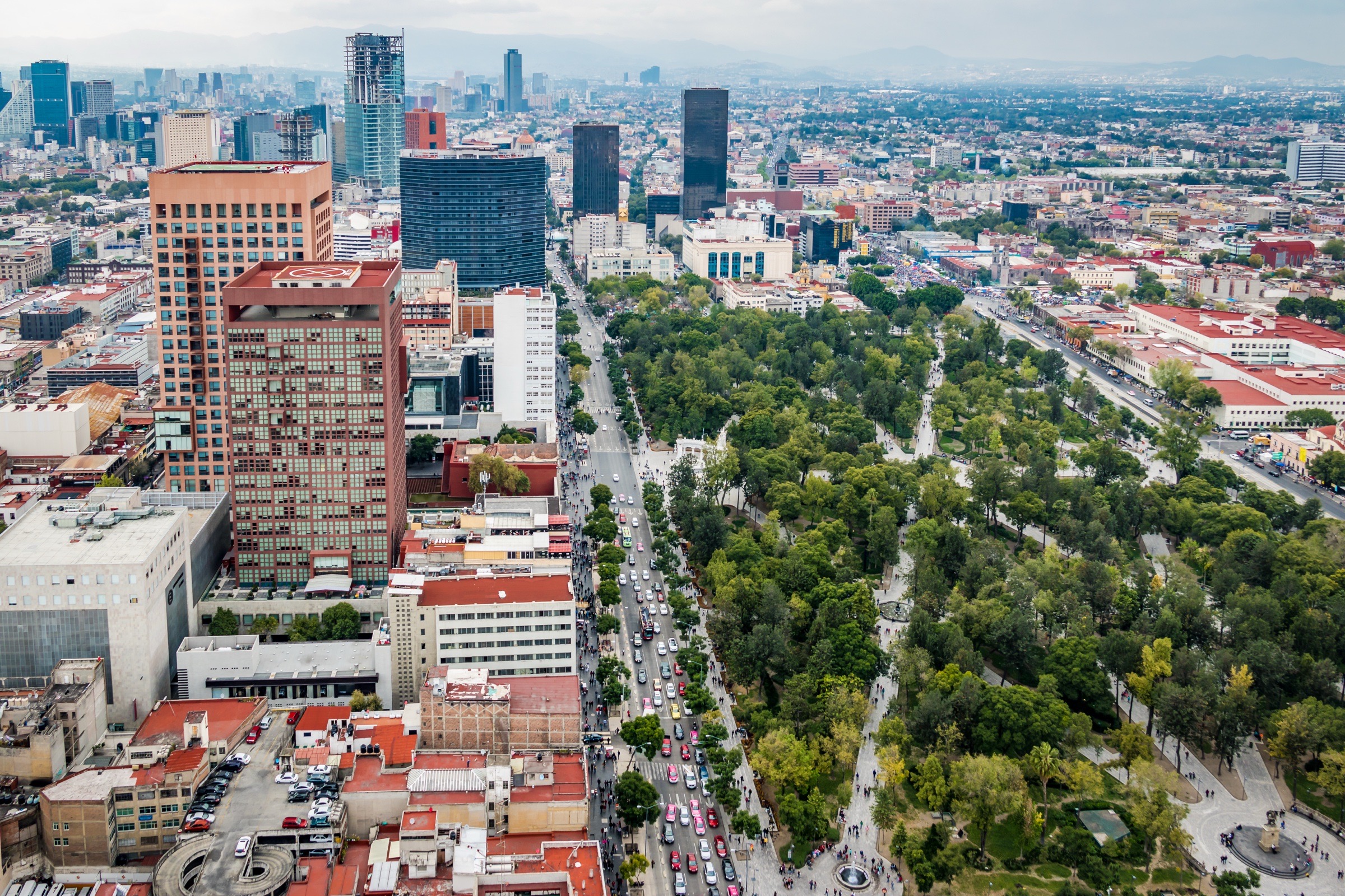 Alameda Central and downtown Mexico City from above.
