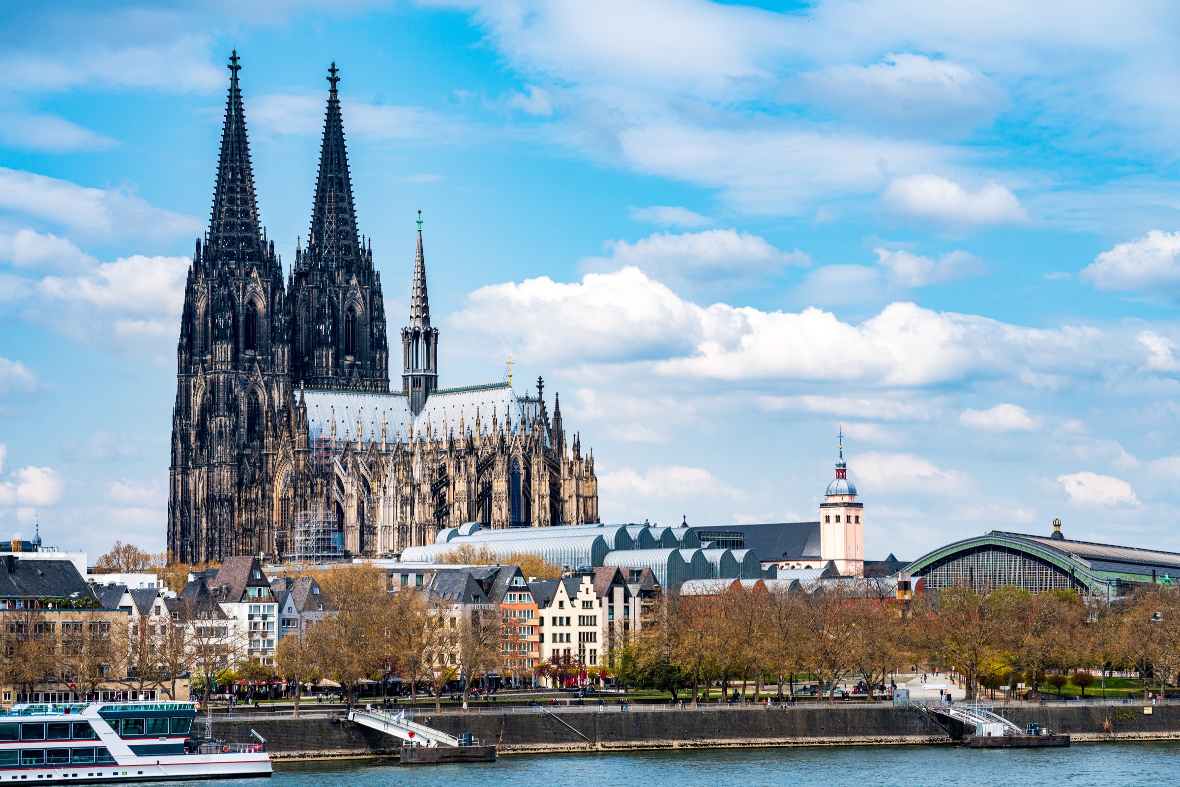 Cologne Cathedral and the Rhine riverfront.