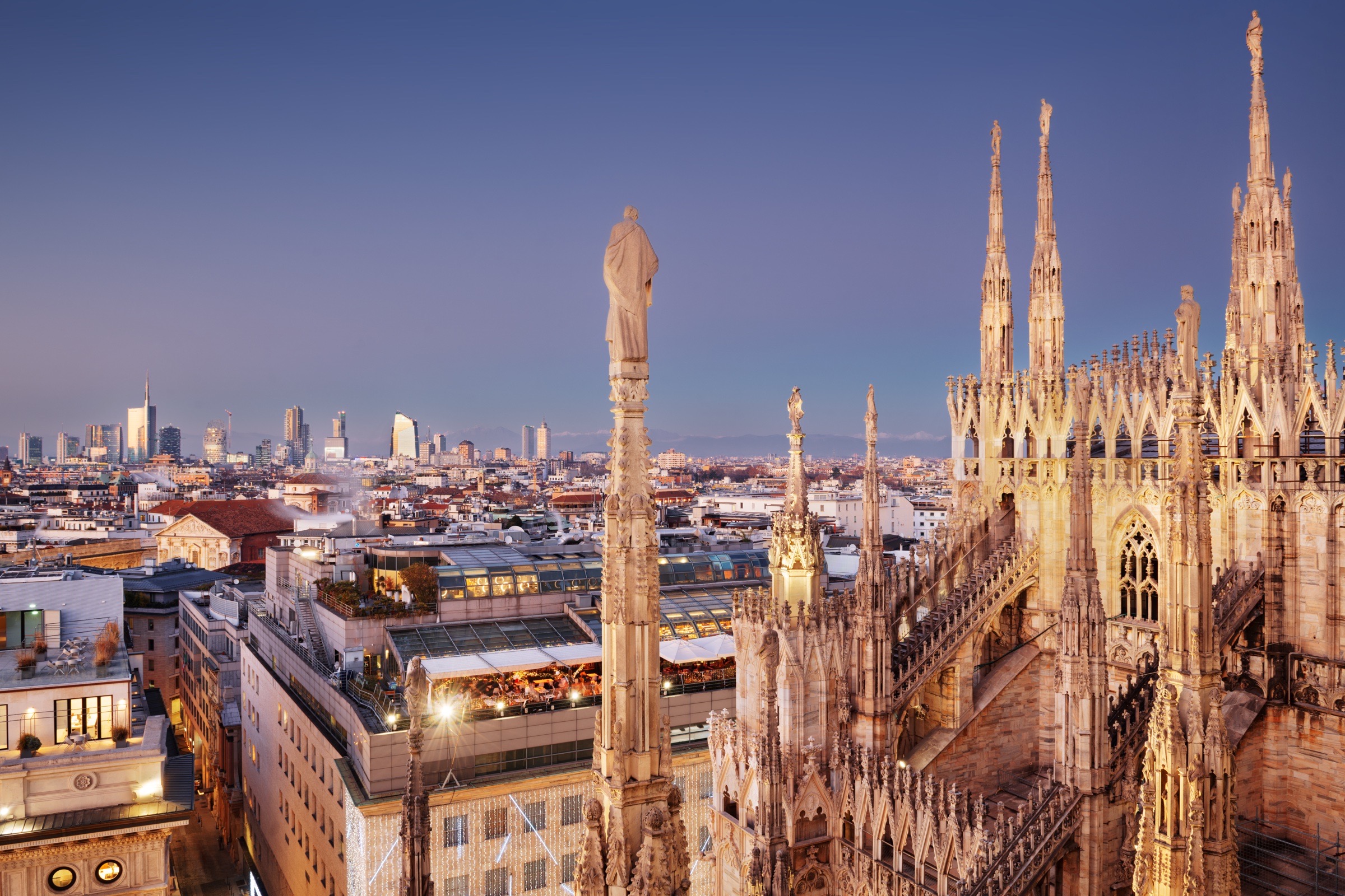 Milan skyline at sunset.