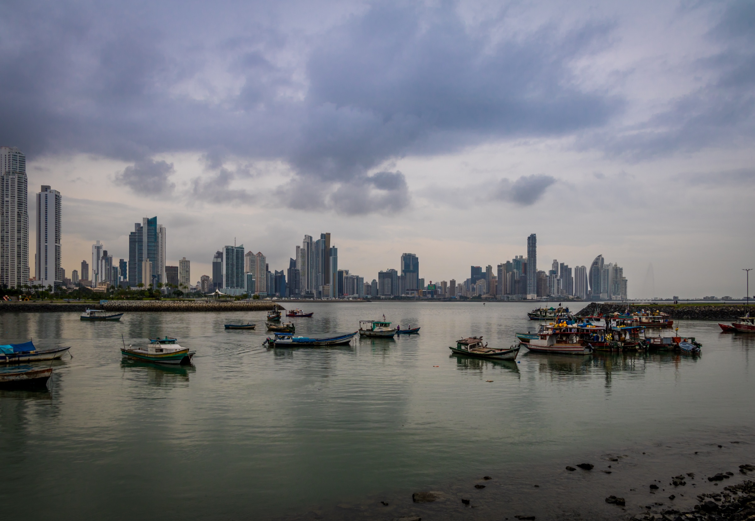 Fishing boats and the Panama City skyline.