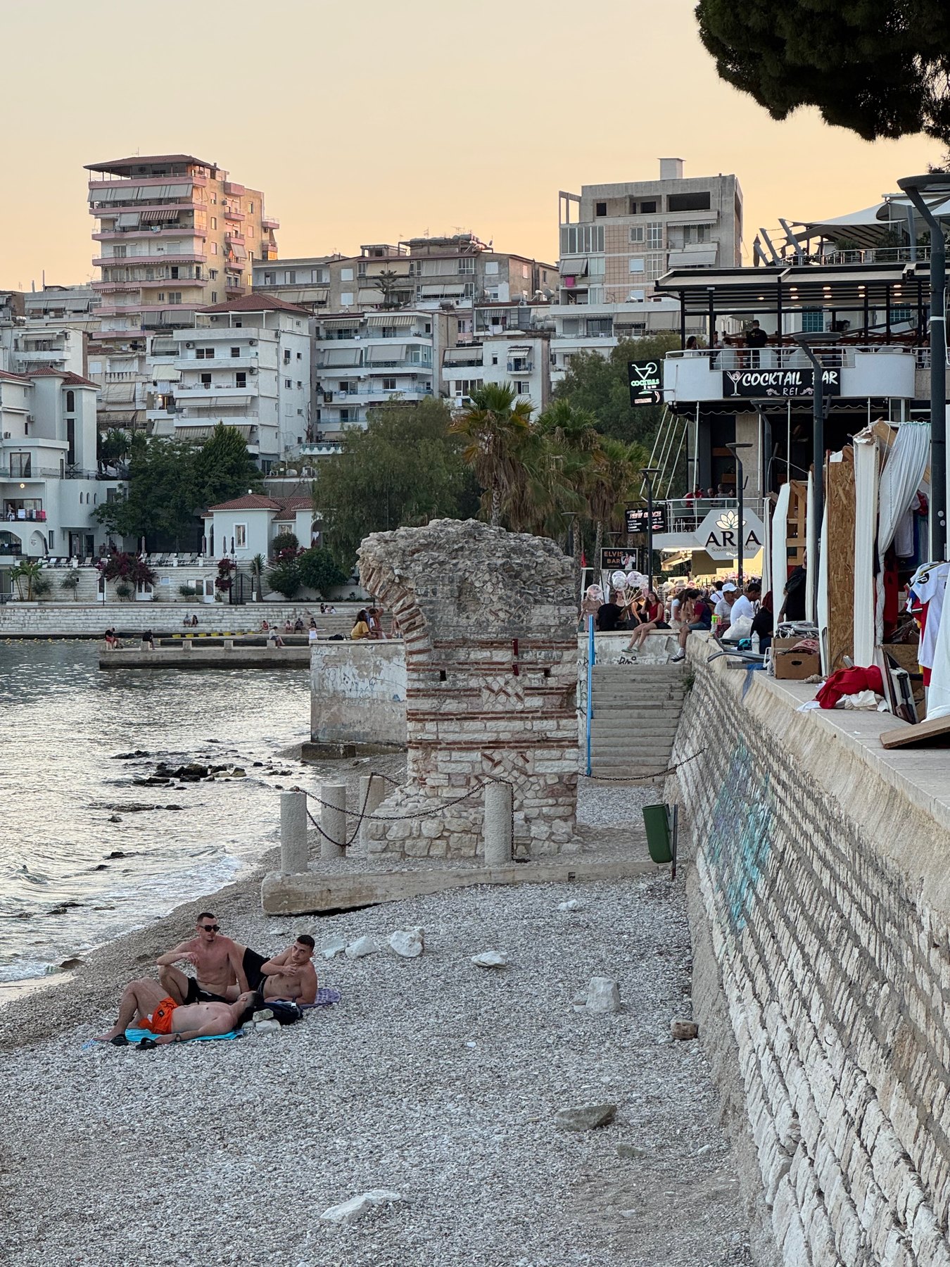 Sarandë waterfront with the modern city rising behind it