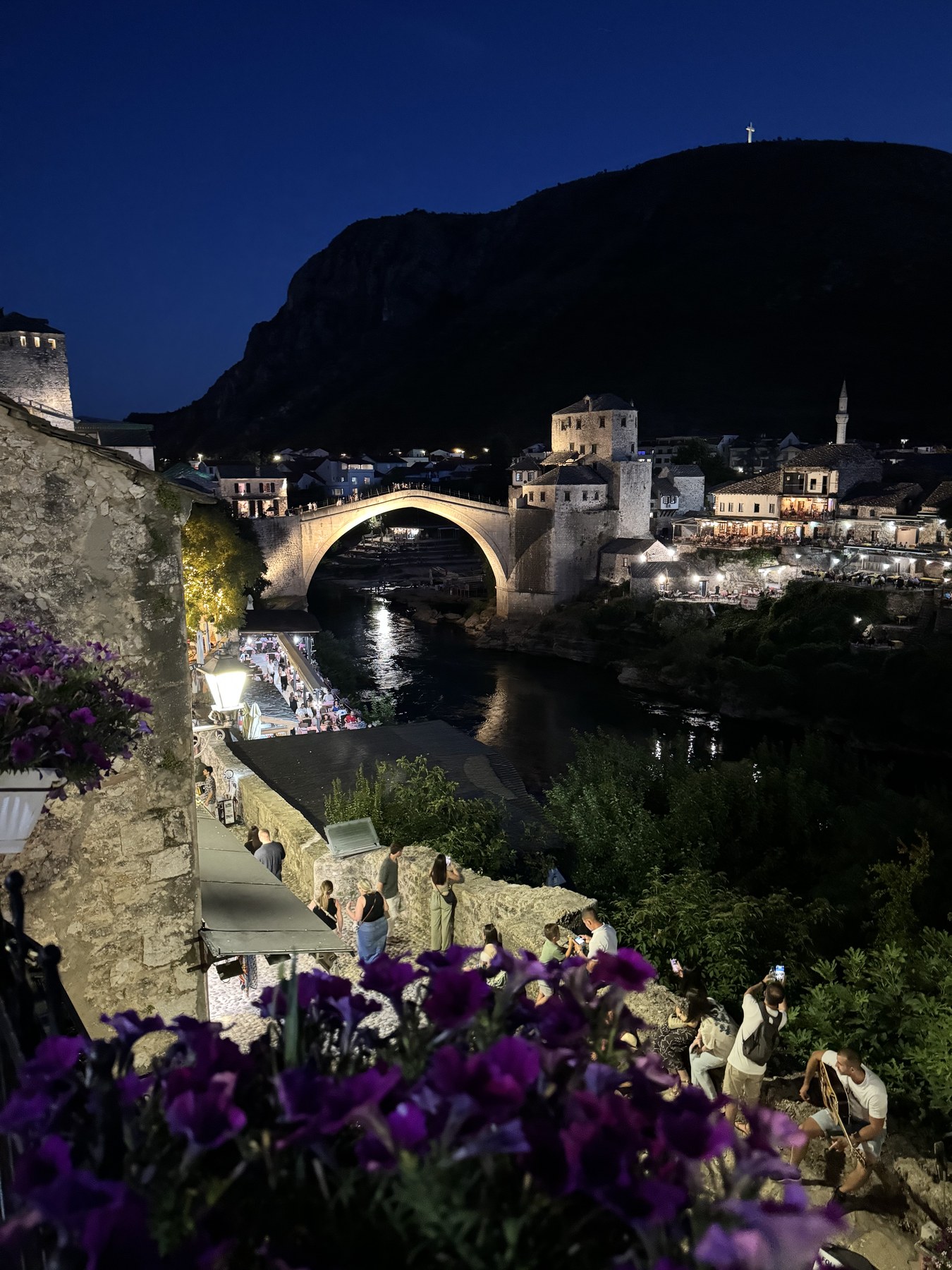 Night view of Stari Most from Restorante KULLUK.