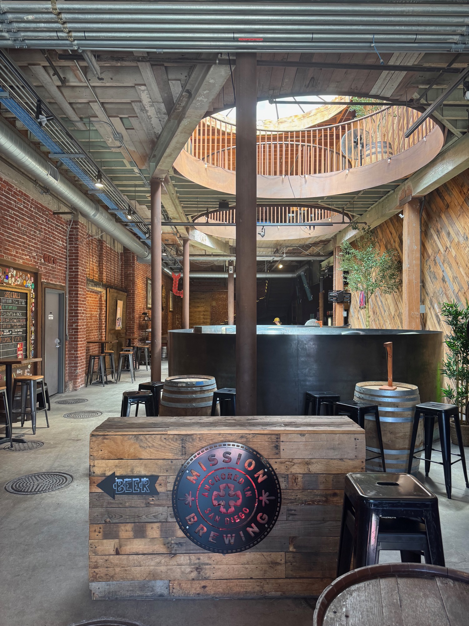 Mission Brewery silo and mezzanine from the bar side.